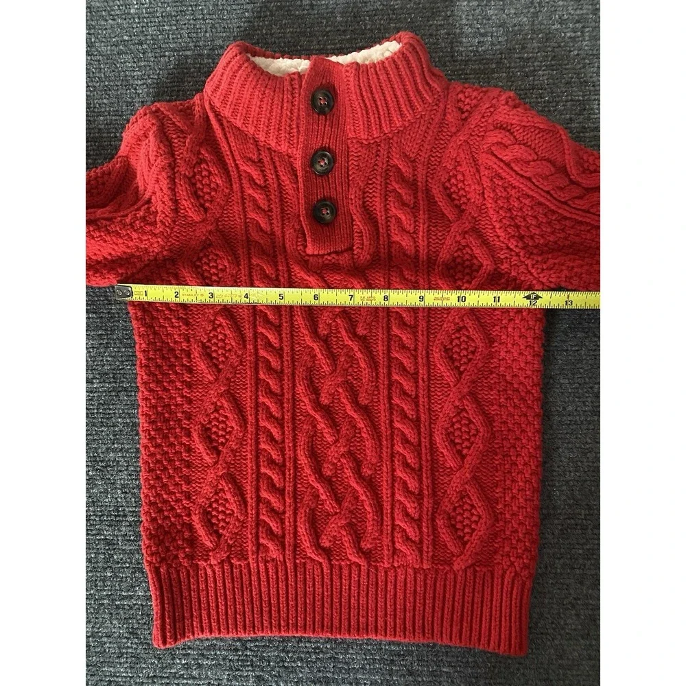 Gap Kids 3T Unisex Red Cableknit Fisherman Pullover‎ Sweater 100% Cotton